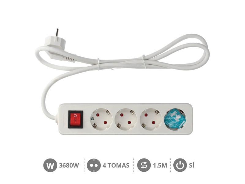 BASE MULTIPLE SERIE MEGA 4 TOMAS + INTERRUPTOR  (3 X 1.5MM) 1.5M