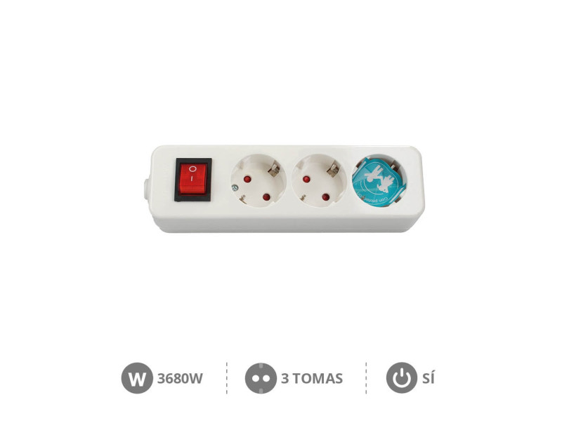 BASE MULTIPLE SERIE MEGA 3 TOMAS + INTERRUPTOR SIN CABLE