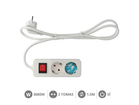 BASE MULTIPLE SERIE MEGA 2 TOMAS + INTERRUPTOR (3 X 1.5MM) 1.5M