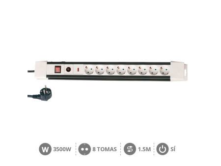 BASE MULTIPLE 8 TOMAS + INTERRUPTOR CON CABLE 1.5 METROS