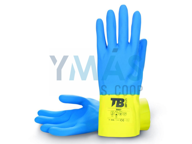 GUANTE LATEX AZUL AMARILLO FLOCADO T-8          