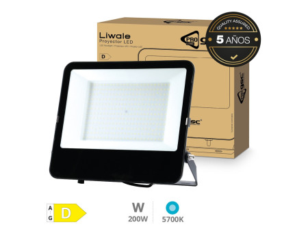 PROYECTOR ALUMINIO LED LIWALE 200W 5700K IP65 NEGRO