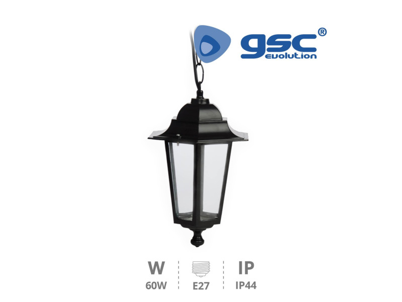 FAROL JARDIN ALUMINIO COLGANTE E27 60W NEGRO IP44 230V SERIE ALMA