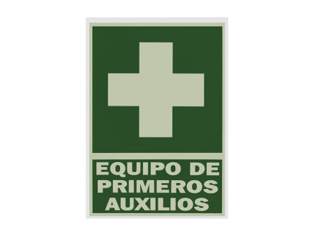 SEÑAL PVC FLUORESCENTE 21 X 29 "EQUIPO PRIMEROS AUXILIOS"