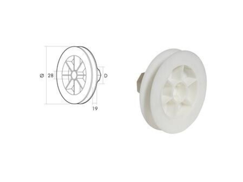 DISCO DE PLASTICO PARA CINTA DE 18 MM Y RODAMIENTO Ø120 MM / Ø28 MM / D40 MM