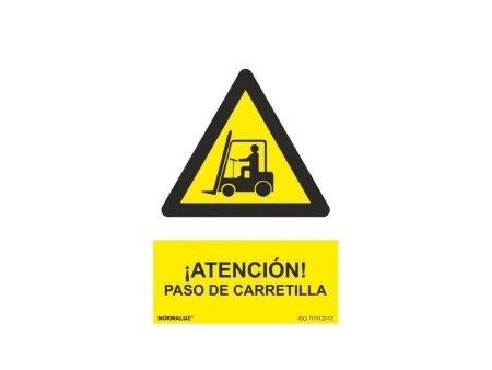 SEÑAL PELIGRO ATENCION PASO DE CARRETILLA PVC 0,7MM 210 X 300MM