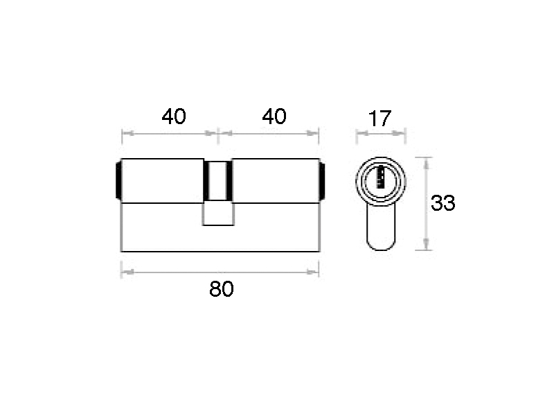 BOMBILLO-CILINDRO LATON 40 X 40MM LEVA 15MM LLAVE SEGURIDAD