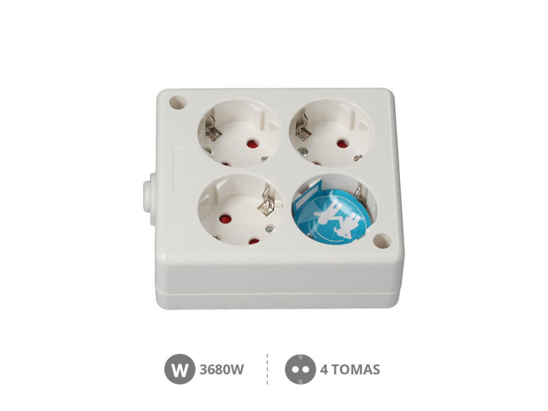 BASE MULTIPLE SERIE MEGA CUADRADA 4 TOMAS SIN CABLE