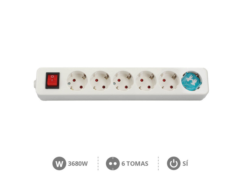 BASE MULTIPLE SERIE MEGA 6 TOMAS + INTERRUPTOR SIN CABLE