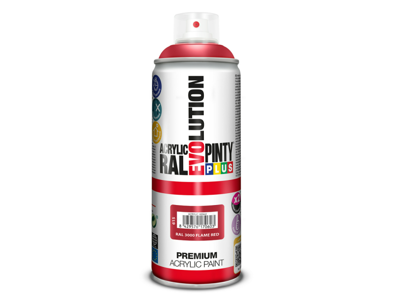 PINTURA SPRAY PINTYPLUS EVOLUTION ACRILICA BRILLANTE ROJO LLAMA RAL 3000 520 CC