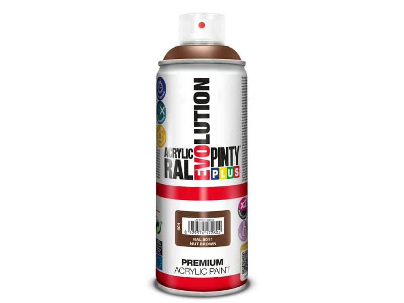 PINTURA ACRILICA BRILLO PINTY PLUS EVOLUTION SPRAY 520CC MARRON NUEZ RAL 8011