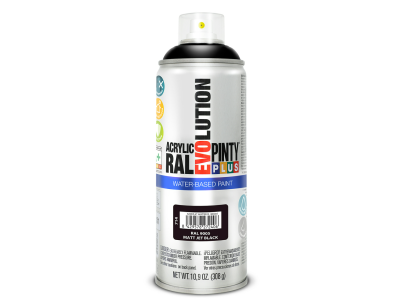 PINTURA EN SPRAY PINTYPLUS EVOLUTION WATER-BASED 520 CC RAL 9005 NEGRO INTENSO MATE