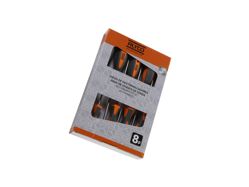 JUEGO 8 DESTORNILLADORES CAJA CARTON ALYCO ORANGE
