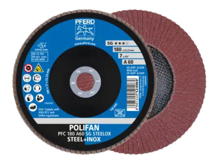 DISCO DE LAMINAS DE LIJA POLIFAN PARA AMOLADORA 180 X 22,2MM GRANO 60 PFERD 67706185 