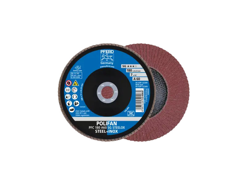 DISCO DE LAMINAS DE LIJA POLIFAN PARA AMOLADORA 180 X 22,2MM GRANO 60 PFERD 67706185 