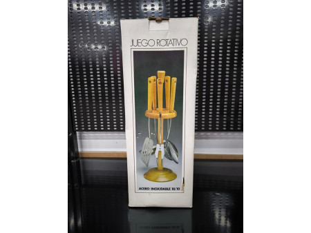 JUEGO UTENSILIOS COCINA 5 PIEZAS MARFIL ACERO INOXIDABLE MANGO MADERA