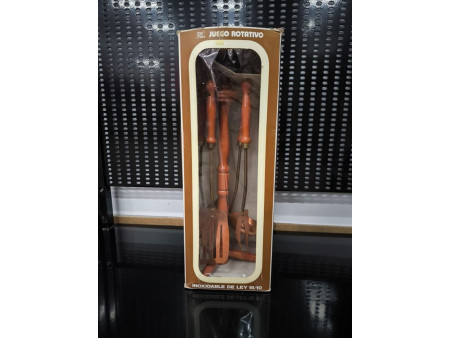 JUEGO ROTATIVO UTENSILIOS DE COCINA 5 PIEZAS LATON-COBRE MANGO MADERA
