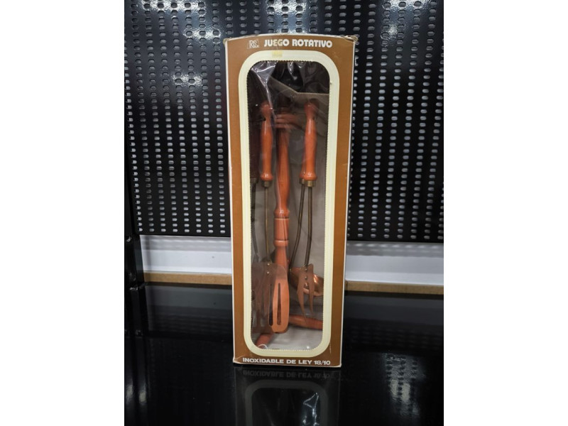 JUEGO ROTATIVO UTENSILIOS DE COCINA 5 PIEZAS LATON-COBRE MANGO MADERA