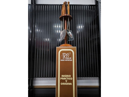 JUEGO ROTATIVO UTENSILIOS DE COCINA 5 PIEZAS LATON-COBRE MANGO MADERA