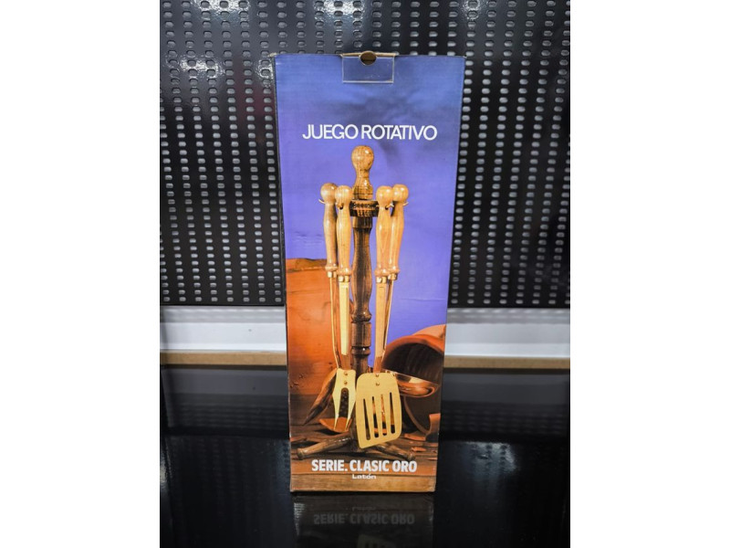 JUEGO UTENSILIOS COCINA 5 PIEZAS CLASIC ORO LATON MANGO MADERA