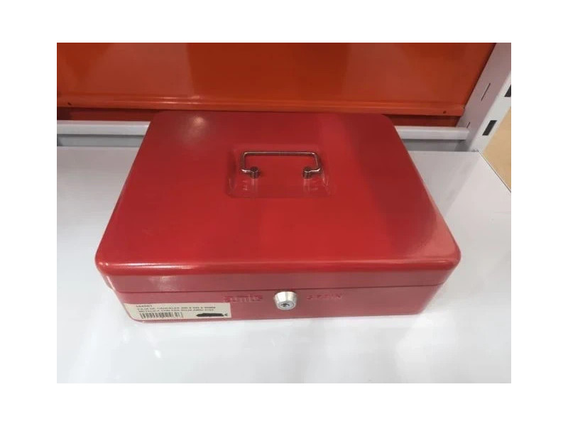 CAJA DE CAUDALES 300 X 240 X 90MM METALICA CON ASA ROJA AMIG 2153