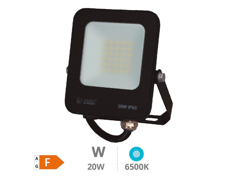 PROYECTOR ALUMINIO LED SANTADI 20W 6500K IP65 NEGRO