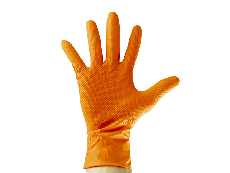 GUANTE NITRILO DIAMANTADO NARANJA SIN POLVO 100UDS TALLA M
