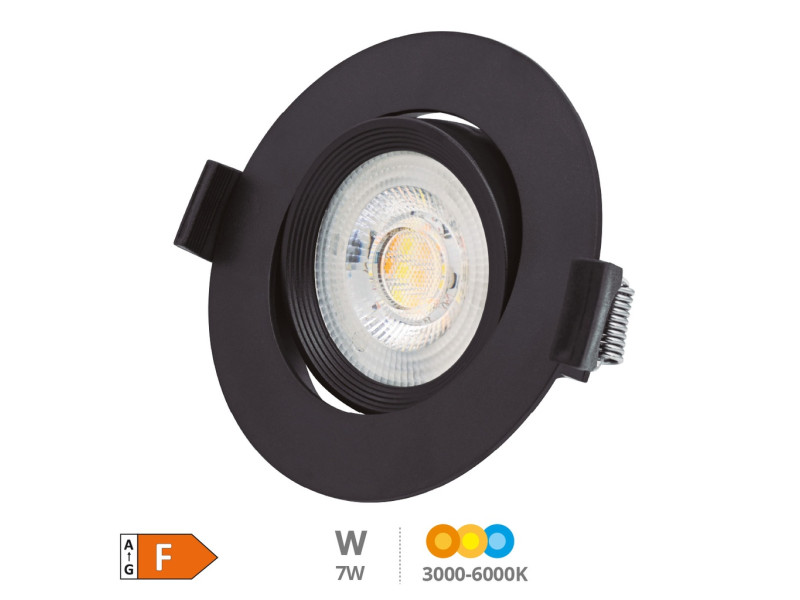 ARO BASCULANTE REDONDO EMPOTRABLE LED GONDE 7W 3000 - 4000 - 6500 K NEGRO