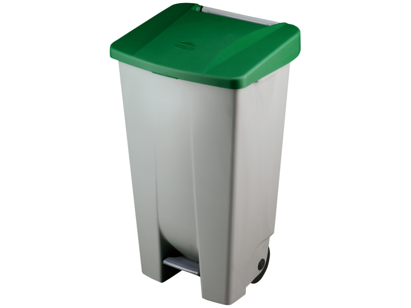 CONTENEDOR 120L CON RUEDAS Y PEDAL TAPA VERDE
