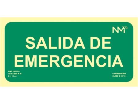 SEÑAL PVC SALIDA EMERGENCIA LUMINISCENTE 30 X 15CM