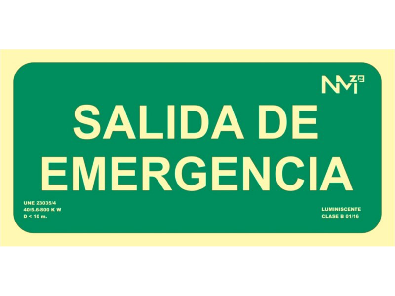 SEÑAL PVC SALIDA EMERGENCIA LUMINISCENTE 30 X 15CM