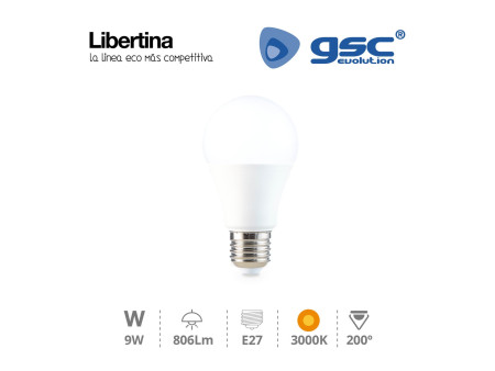 LAMPARA ESTANDAR 9W E-27 3000K LIBERTINA