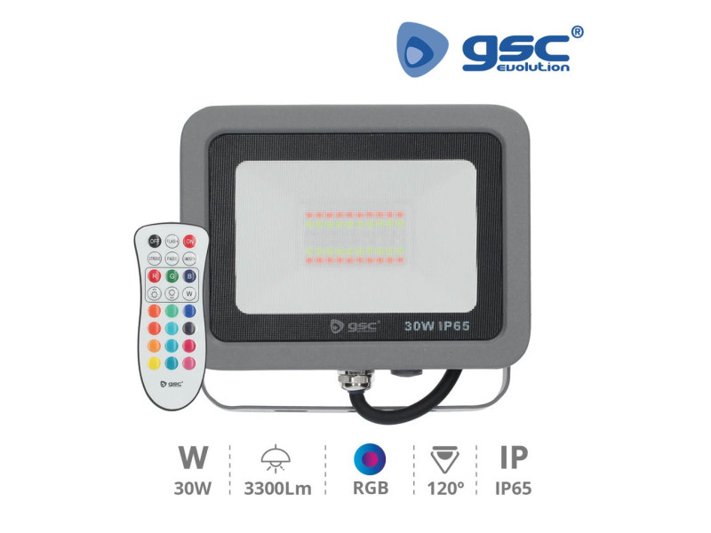 PROYECTOR ALUMINIO 30W RGB IP 65 GRIS