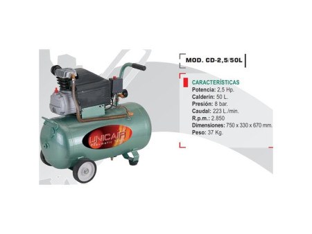 COMPRESOR DE AIRE ELECTRICO DIRECTO 230V 50 LITROS 2,5HP 8BAR