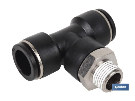 RACORD DE PLASTICO "T" 6MM CON ROSCA 1/4" MACHO