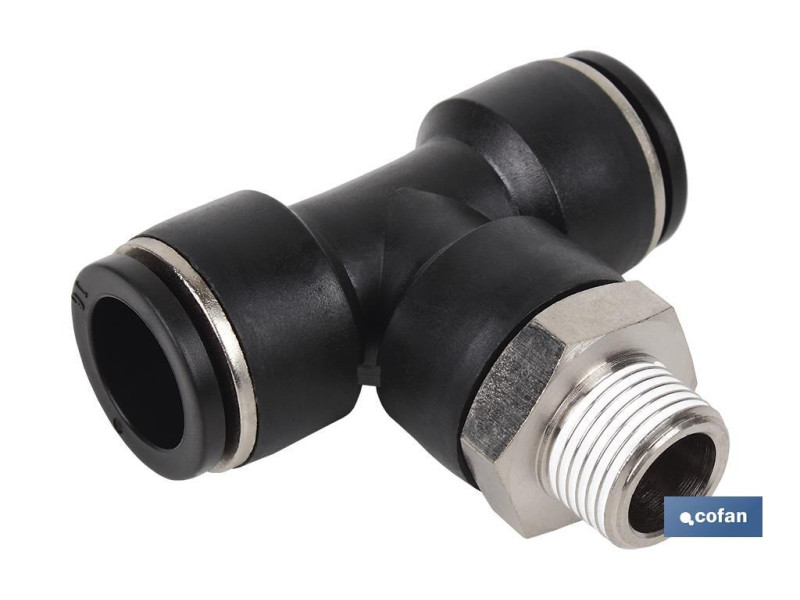 RACORD DE PLASTICO "T" 6MM CON ROSCA 1/4" MACHO