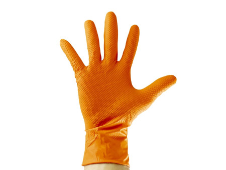 GUANTE NITRILO DIAMANTADO NARANJA SIN POLVO 90UDS XL