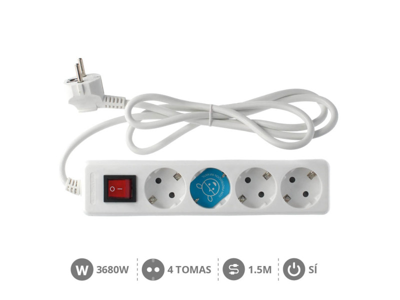 BASE MULTIPLE 4 TOMAS + INTERRUPTOR  1.5 METROS BLANCA