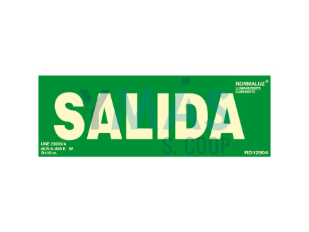 SEÑAL PVC "SALIDA" LUMINISCENTE 10.5 X 30