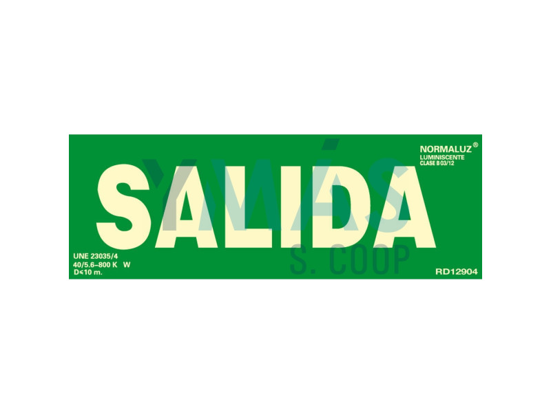SEÑAL PVC "SALIDA" LUMINISCENTE 10.5 X 30