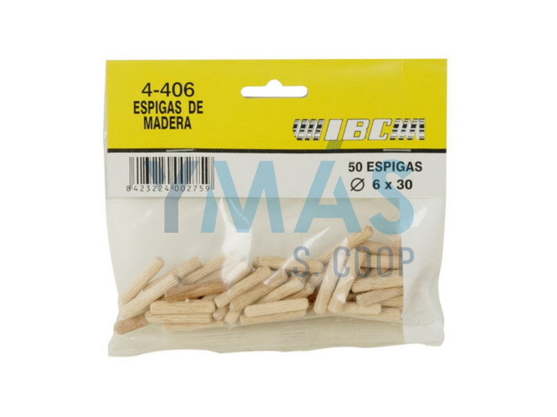 ESPIGAS TUBILLONES MADERA 6 X 30MM (50 UNIDADES)