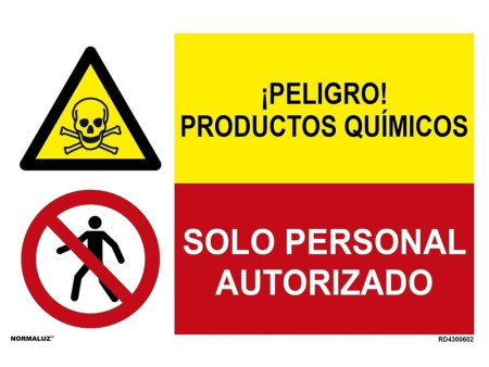 ADHESIVO COMBINADO "PRODUCTOS QUIMICOS SOLO PERSONAL AUTORIZADO" 600 X 400MM