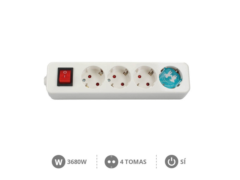 BASE MULTIPLE SERIE MEGA 4 TOMAS + INTERRUPTOR SIN CABLE