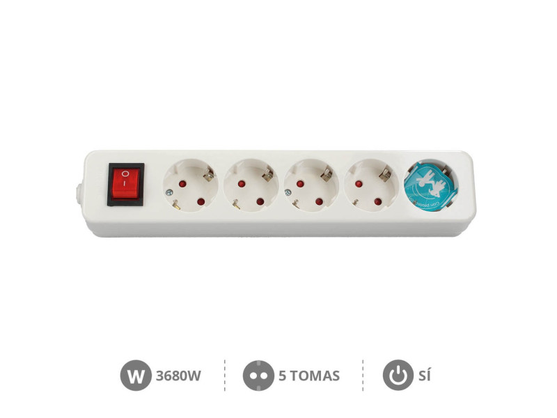 BASE MULTIPLE SERIE MEGA 5 TOMAS + INTERRUPTOR SIN CABLE