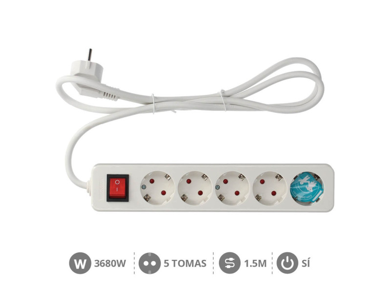 BASE MULTIPLE SERIE MEGA 5 TOMAS + INTERRUPTOR (3 X 1.5 MM) 1.5 M