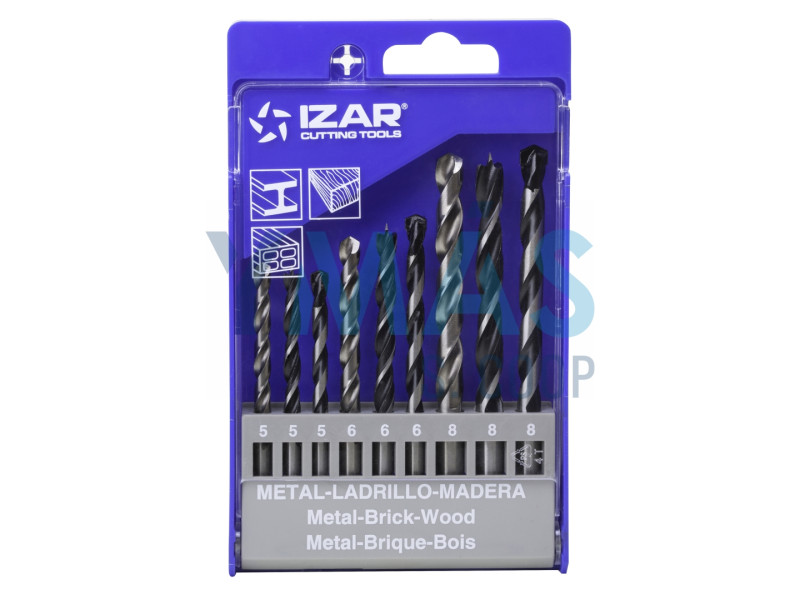 JUEGO 9 BROCAS PARED METAL MADERA 5 - 6 - 8MM