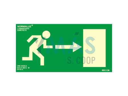 SEÑAL PVC SALIDA DERECHA LUMINISCENTE 32 X 16CM