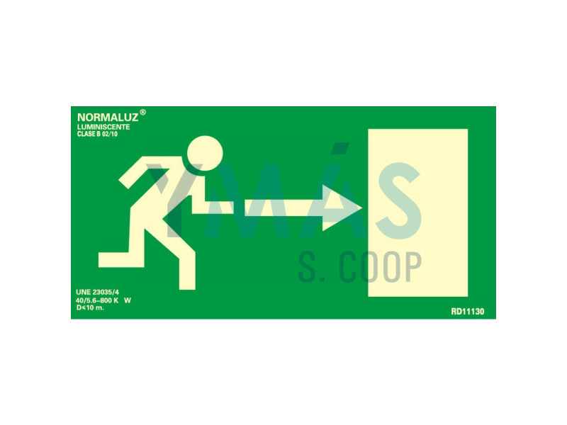 SEÑAL PVC SALIDA DERECHA LUMINISCENTE 32 X 16CM
