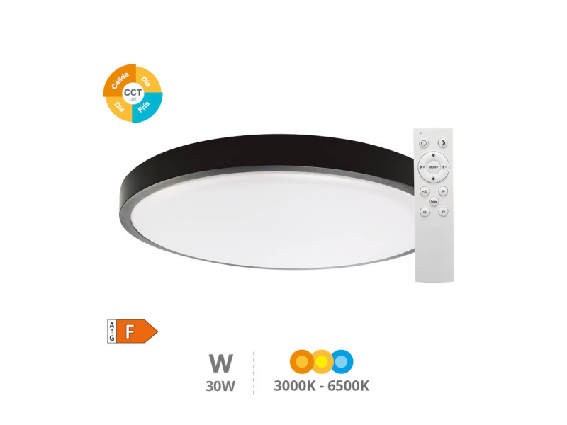 PLAFON TECHO LED ANDRA REDONDO 30W 3000K A 6500K IP44 REGULABLE NEGRO