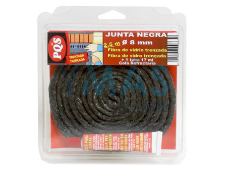 JUNTA PUERTA CHIMENEA 8MM 2,5M NEGRA + TUBO DE COLA REFRACTARIA